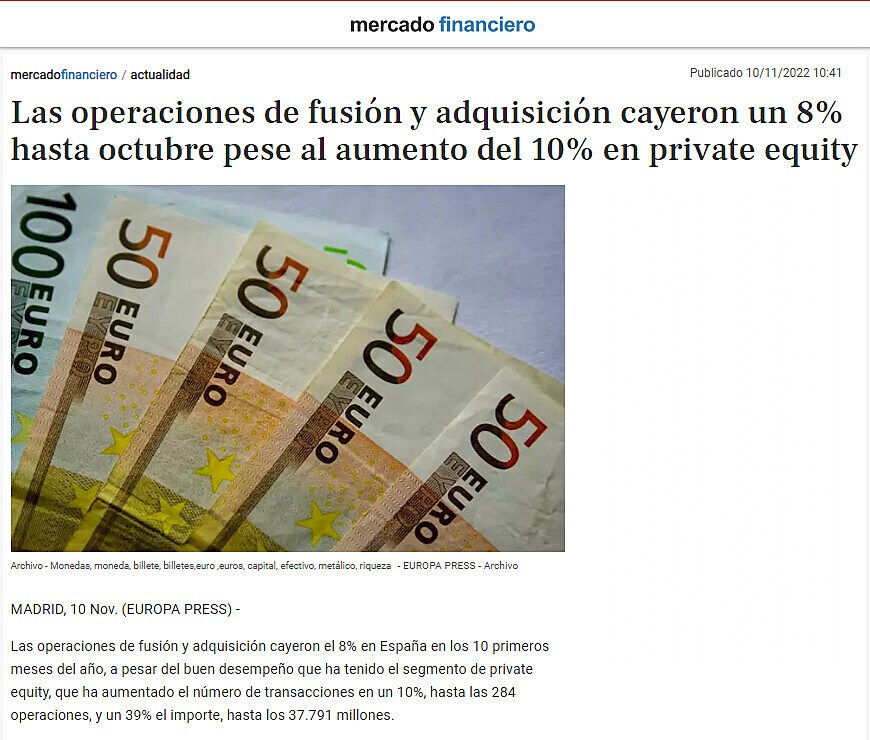 Las operaciones de fusin y adquisicin cayeron un 8% hasta octubre pese al aumento del 10% en private equity